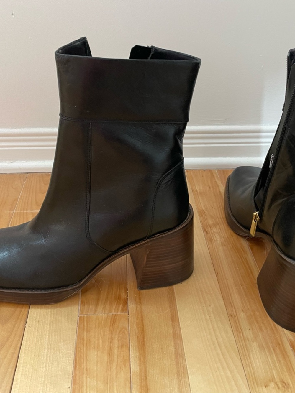 ASOS Black Leather Block Heel Booties